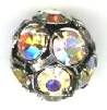 1 12mm Round Gunmetal with Crystal AB Rhinestones